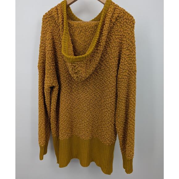 Peach Love California Popcorn Knit Hoodie Small Mustard Yellow Sweater Pullover - Picture 4 of 5